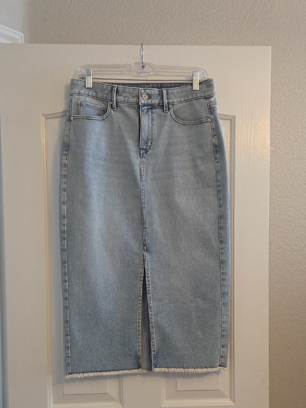 White House Black Market Light Blue Midi Denim Skirt
